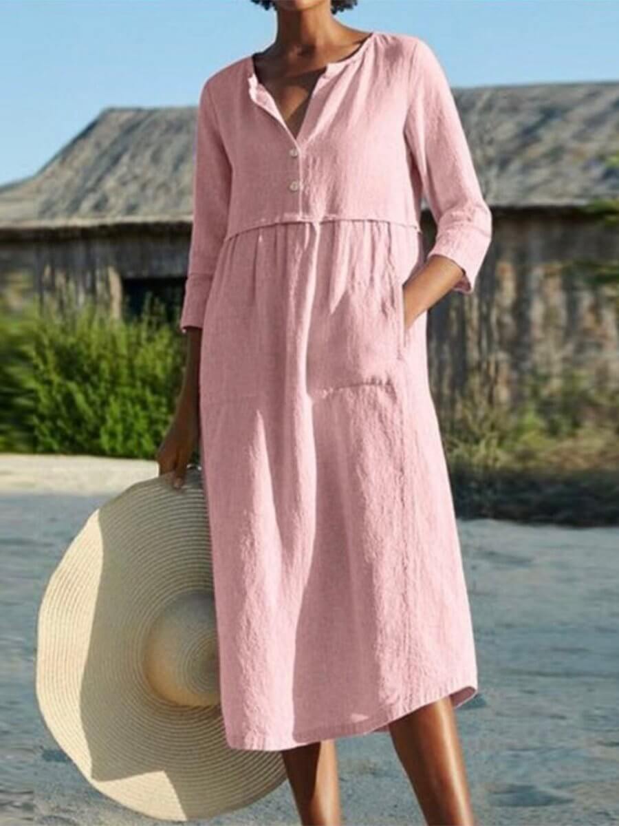 Valenzora | and linen dress with half sleeves