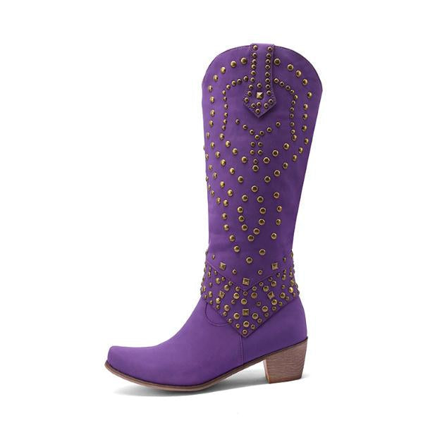 Valenzora - High Boots with Metal Studs and Chunky Heel