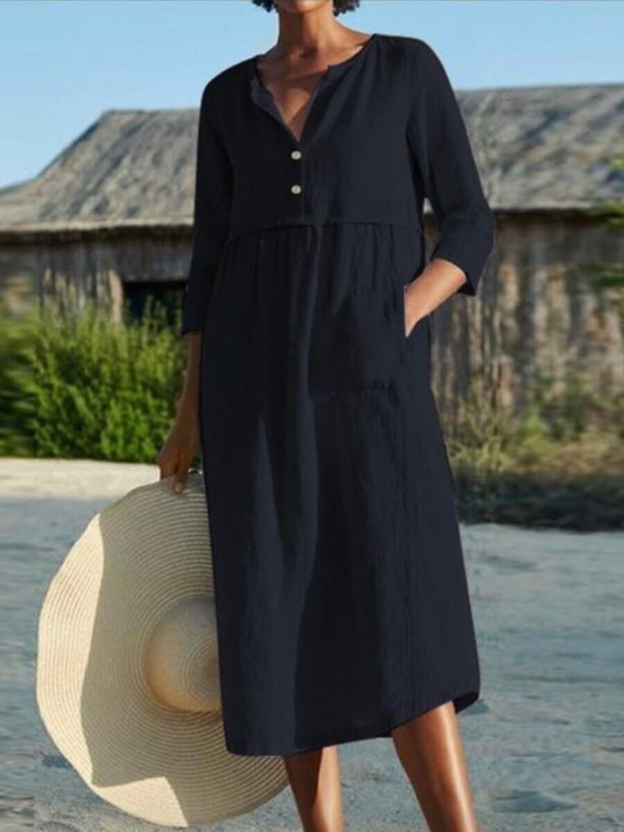 Valenzora | and linen dress with half sleeves