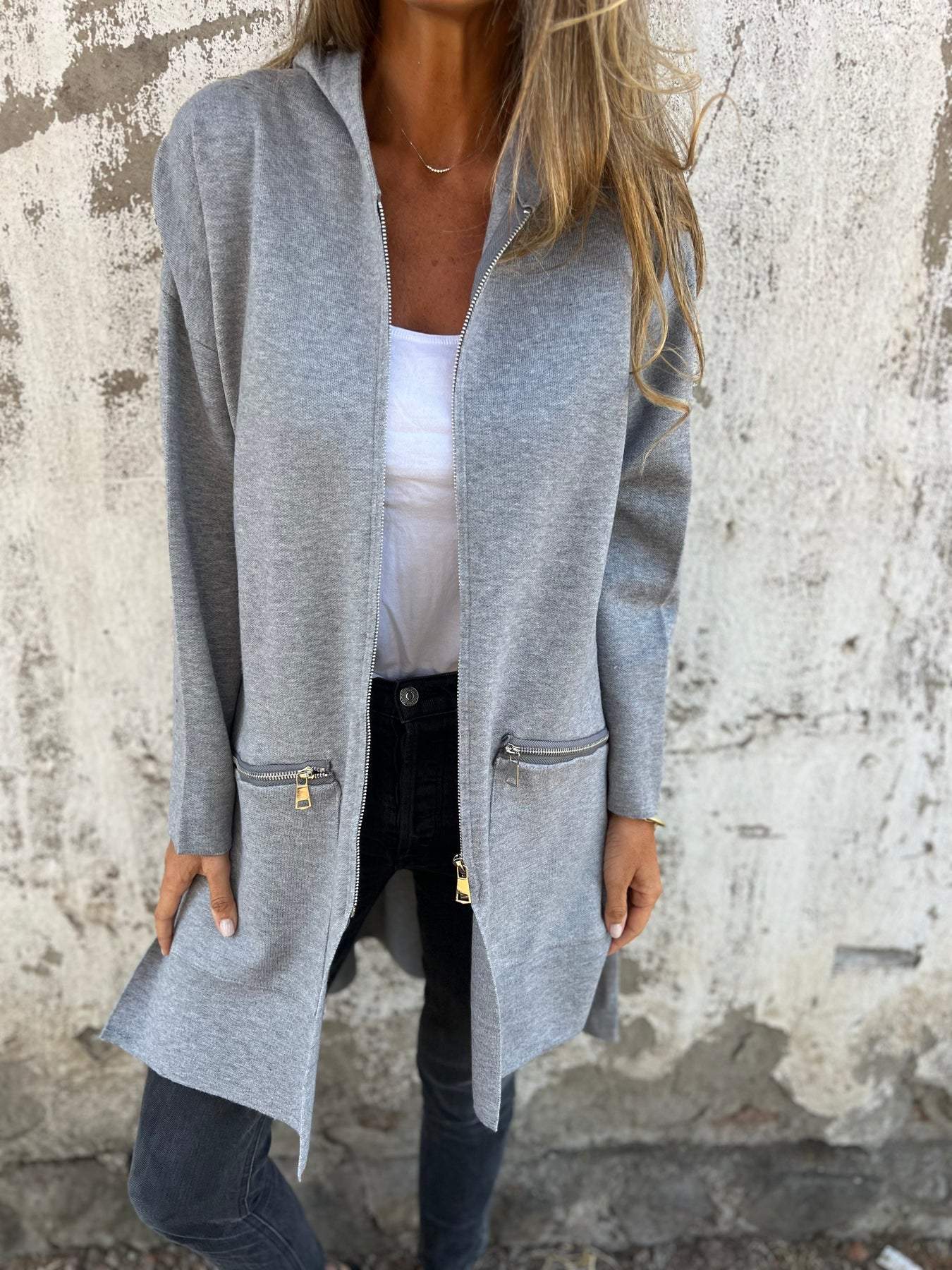 Langärmeliger Cardigan mit Reißverschluss