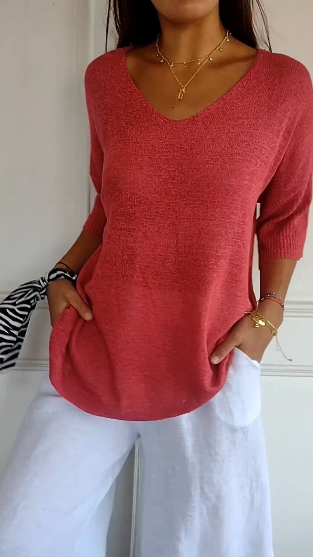 Alexia™ | Solid color knit top with V-neck