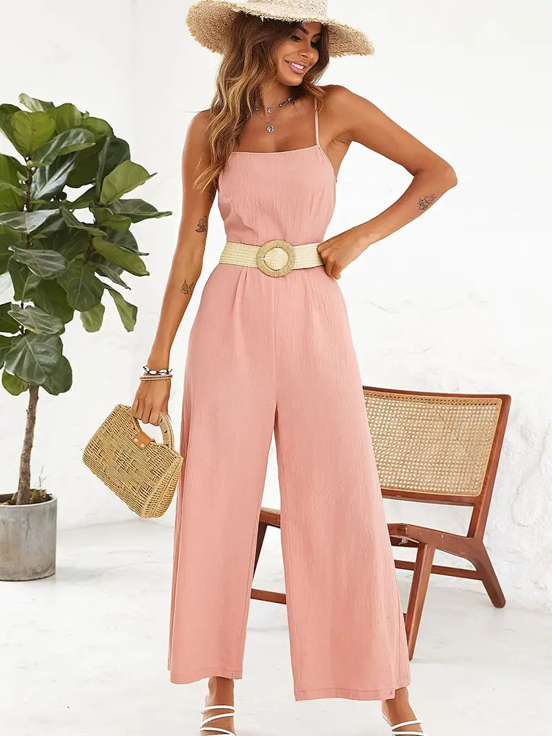 Valenzora | Elegant jumpsuit with spaghetti straps and belt