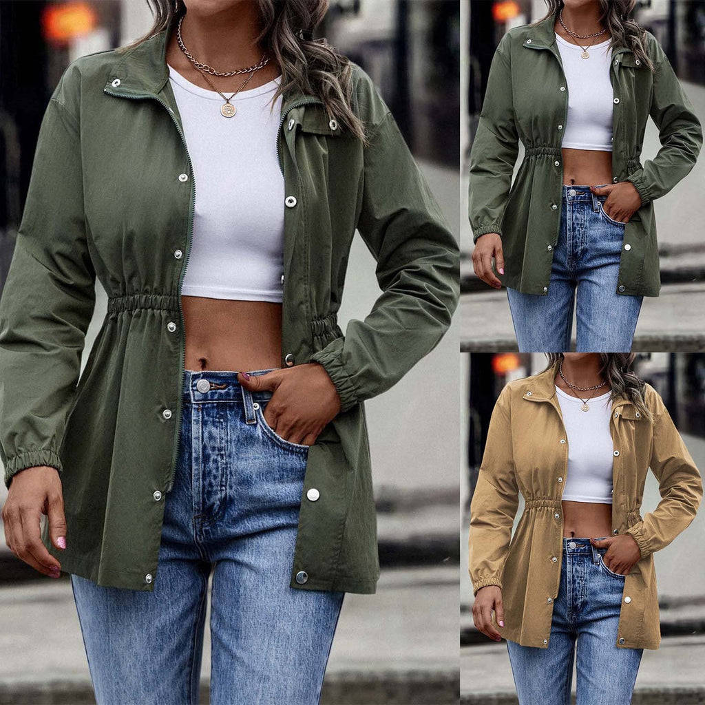 Valenzora - Women's khaki casual drawstring jacket