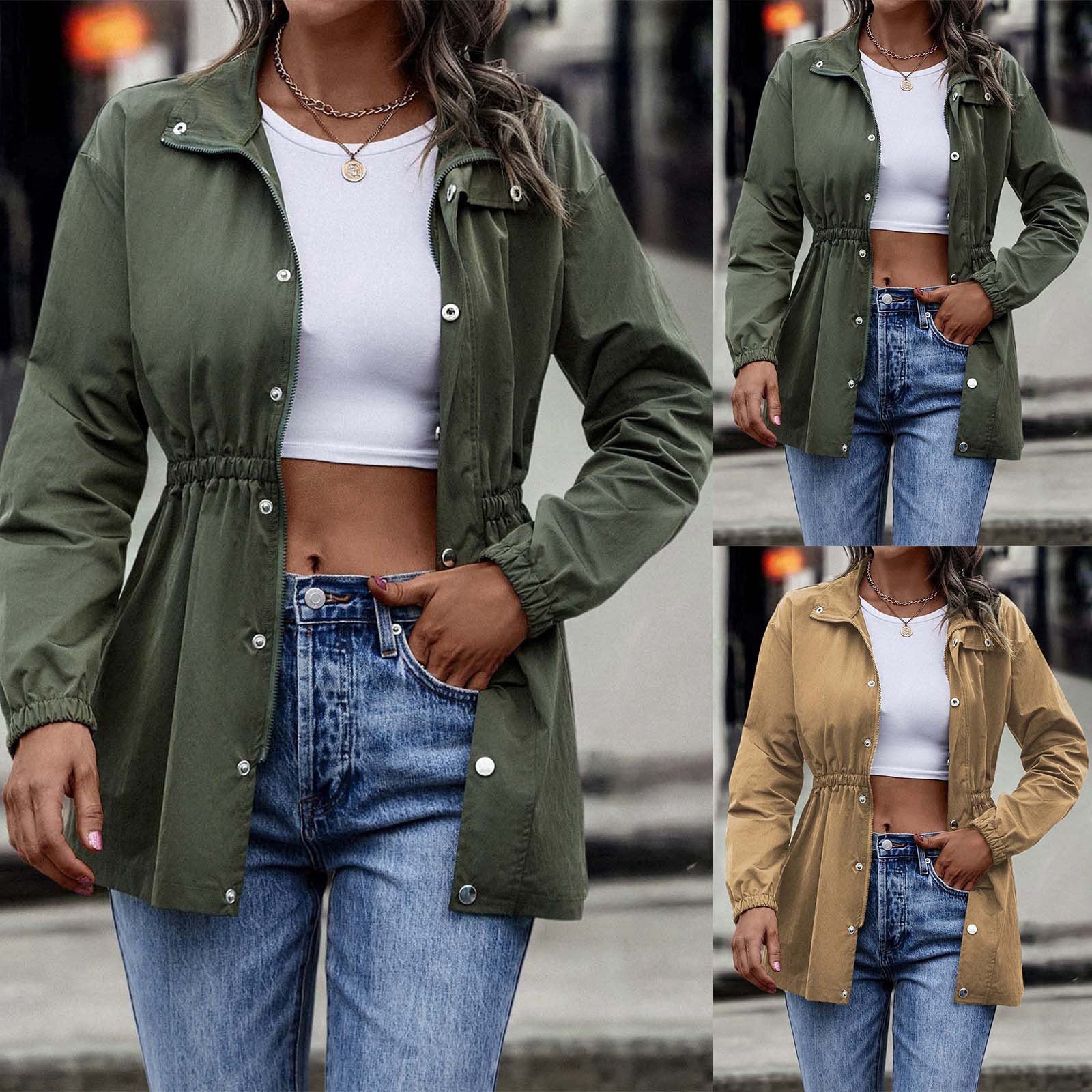 Valenzora - Women's khaki casual drawstring jacket