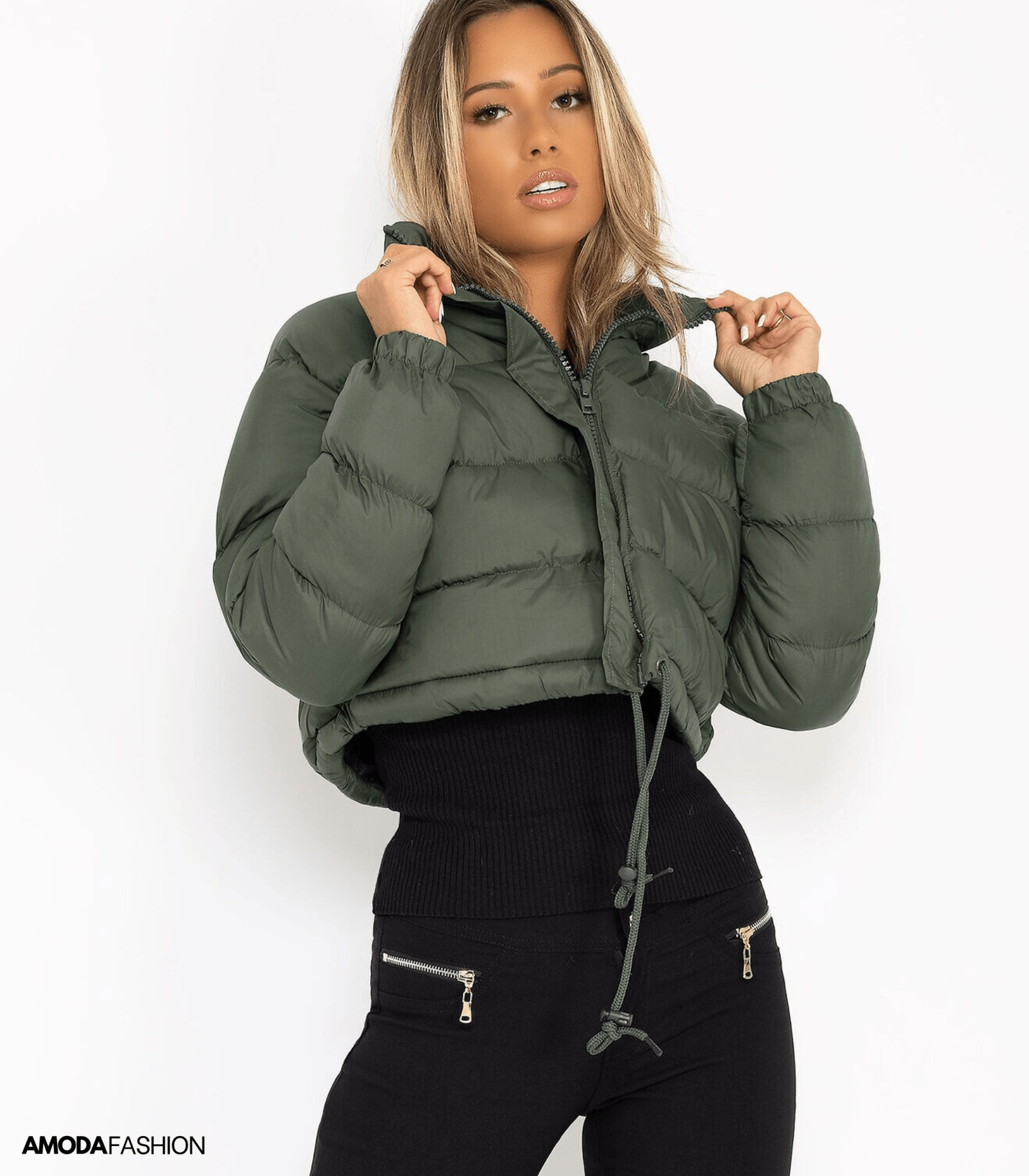 Puffer jacket with drawstring