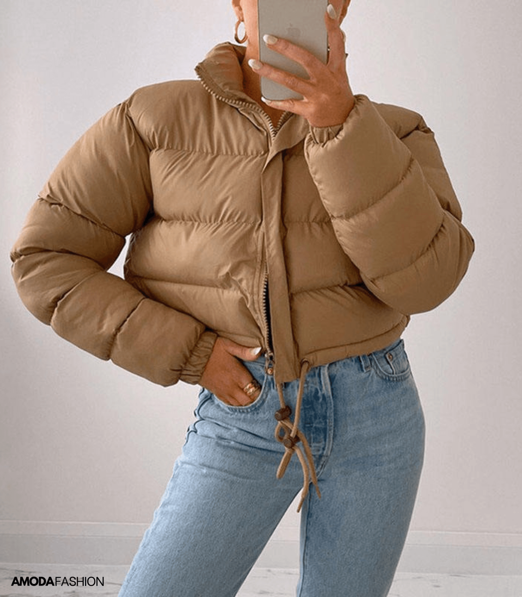 Puffer jacket with drawstring