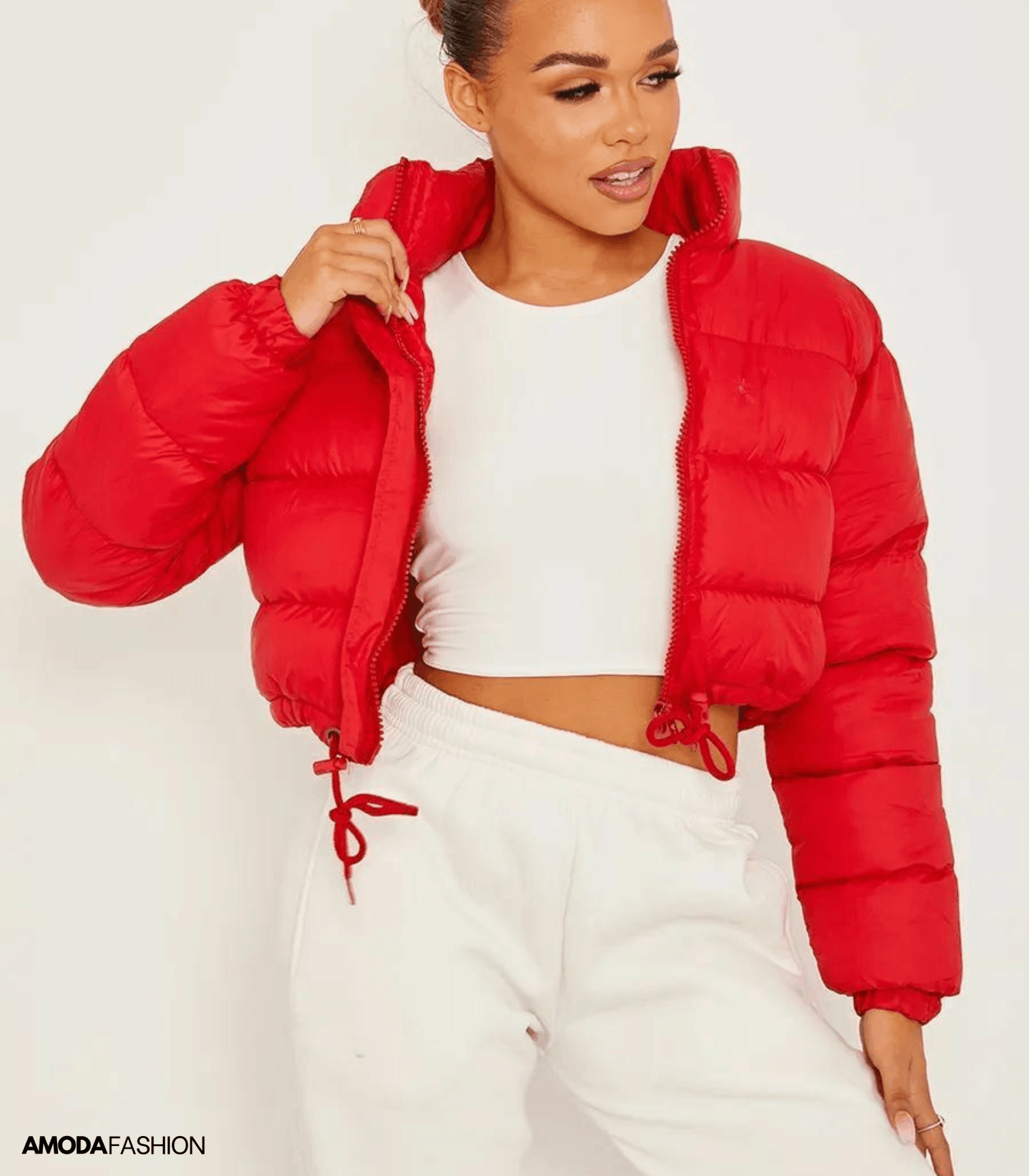 Puffer jacket with drawstring