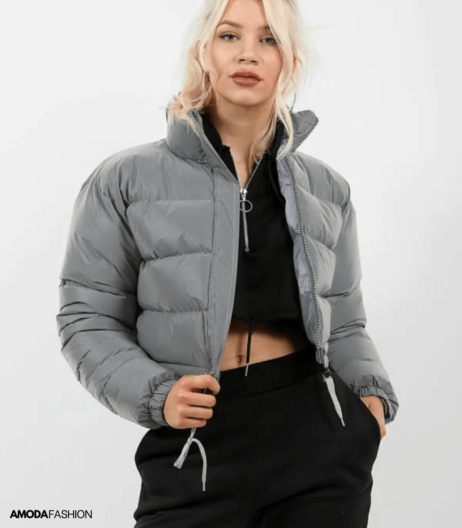 Puffer jacket with drawstring