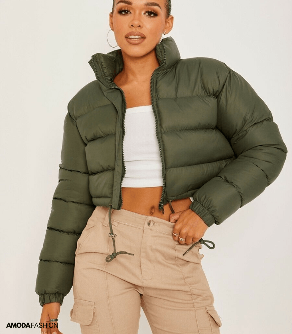Puffer jacket with drawstring