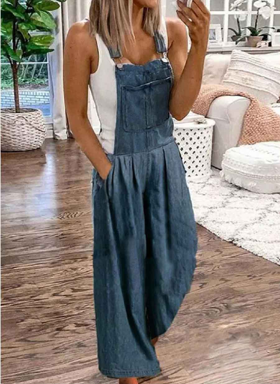 Valenzora | Casual Fashion Wide Denim Jumpsuit