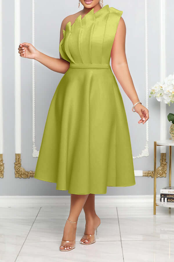 Valenzora | One Shoulder Midi Dress Elegant A-line Fit Sculpted Details Festive Wear