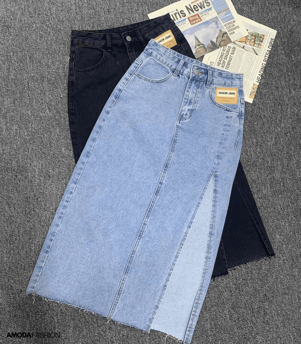 Valenzora | Langer Bleistift-Jeansrock mit Seitenschlitz