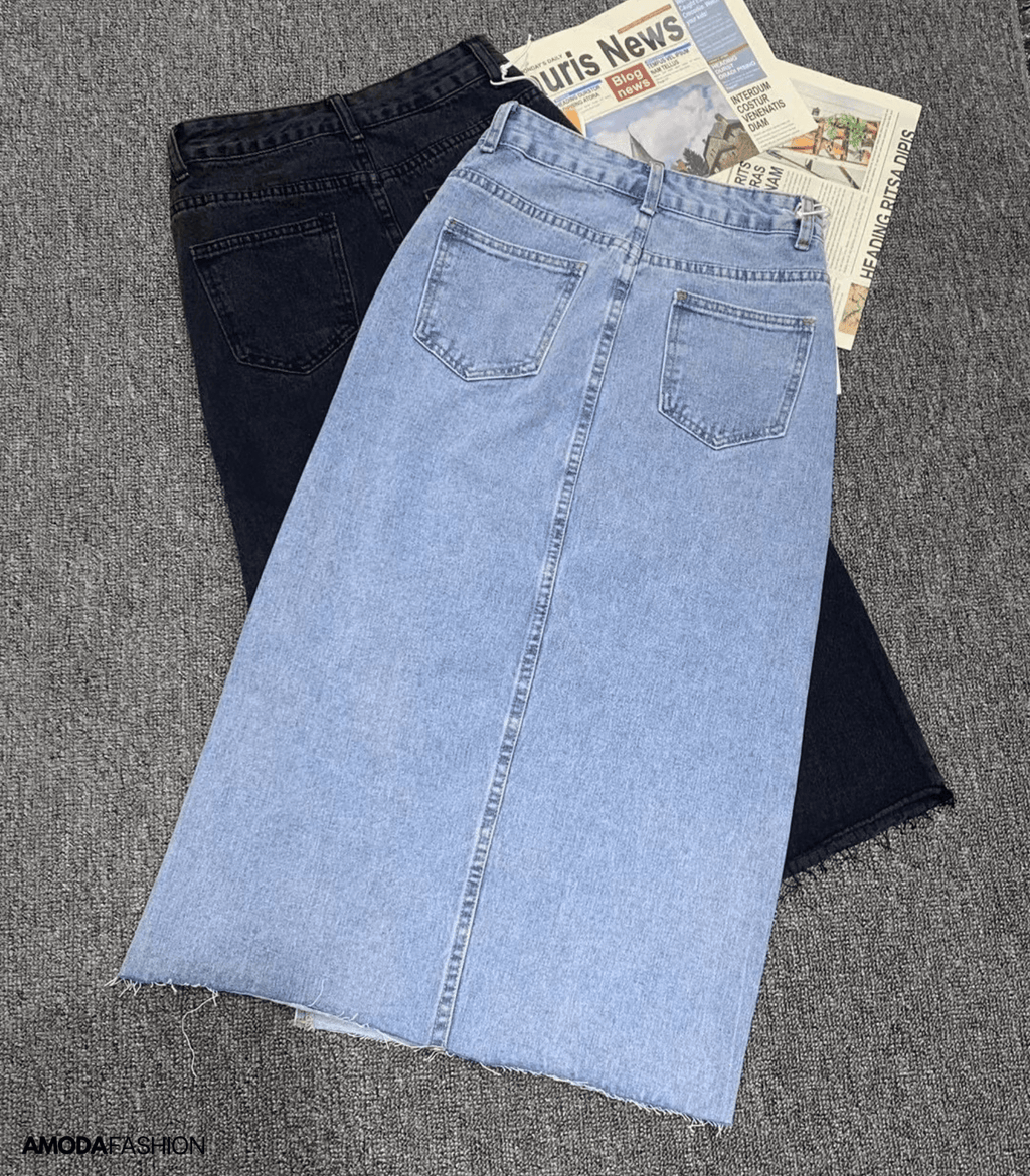 Valenzora | Langer Bleistift-Jeansrock mit Seitenschlitz