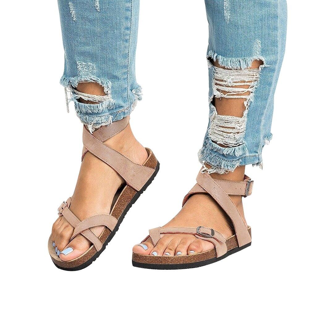 Valenzora | Leather flat sole sandals flip flop belt buckle Roman style
