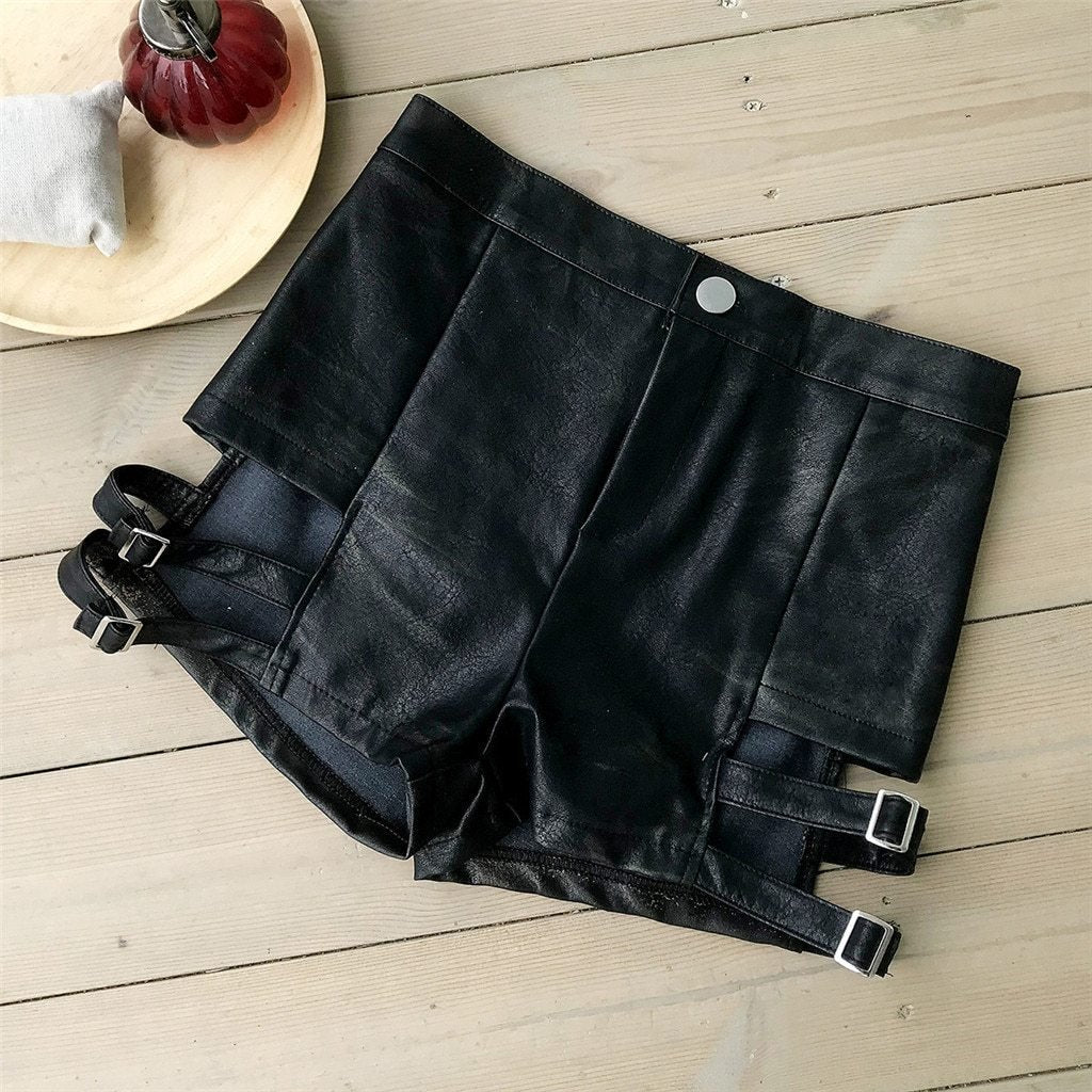 Valenzora | Leather Mini Slim Hip Shorts
