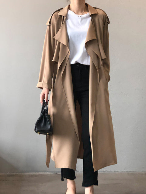 Valenzora | Elegant long trench coat briefcase with belt
