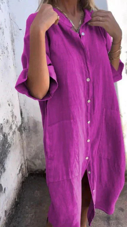 Valenzora | Elegant linen shirt dress with button placket