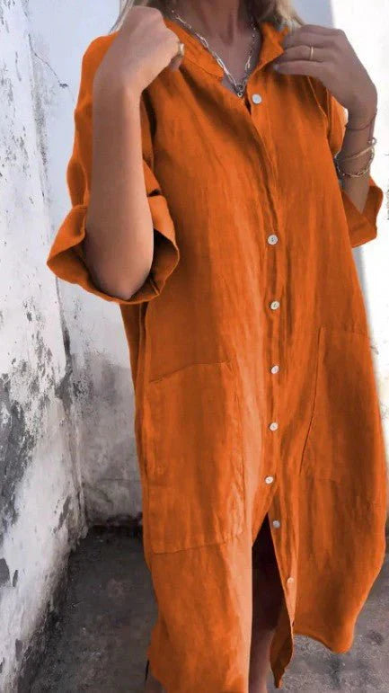 Valenzora | Elegant linen shirt dress with button placket