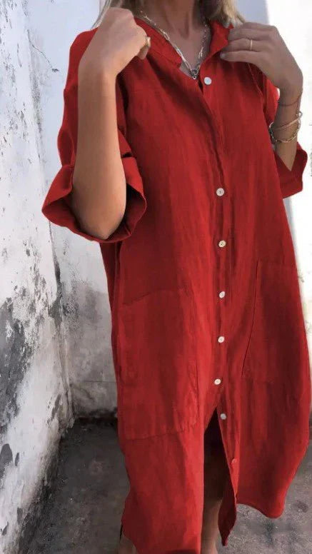 Valenzora | Elegant linen shirt dress with button placket