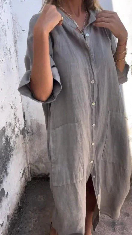 Valenzora | Elegant linen shirt dress with button placket