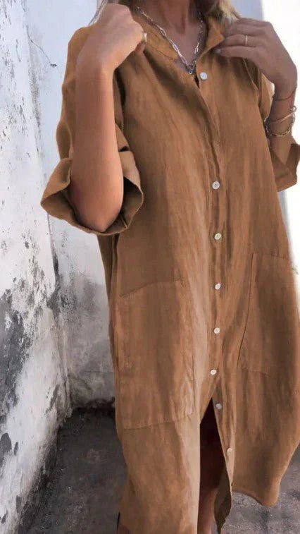 Valenzora | Elegant linen shirt dress with button placket