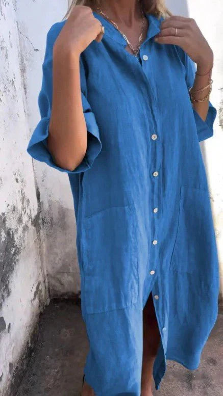 Valenzora | Elegant linen shirt dress with button placket