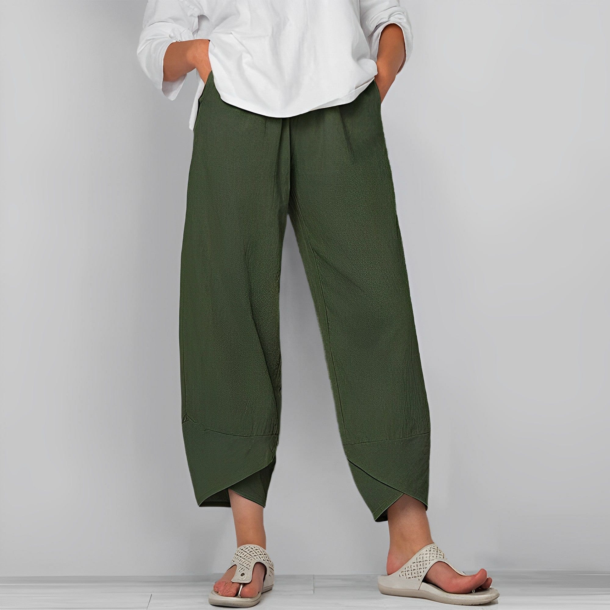 Valenzora | Trendy Wide Asymmetrical Linen Trousers for Women