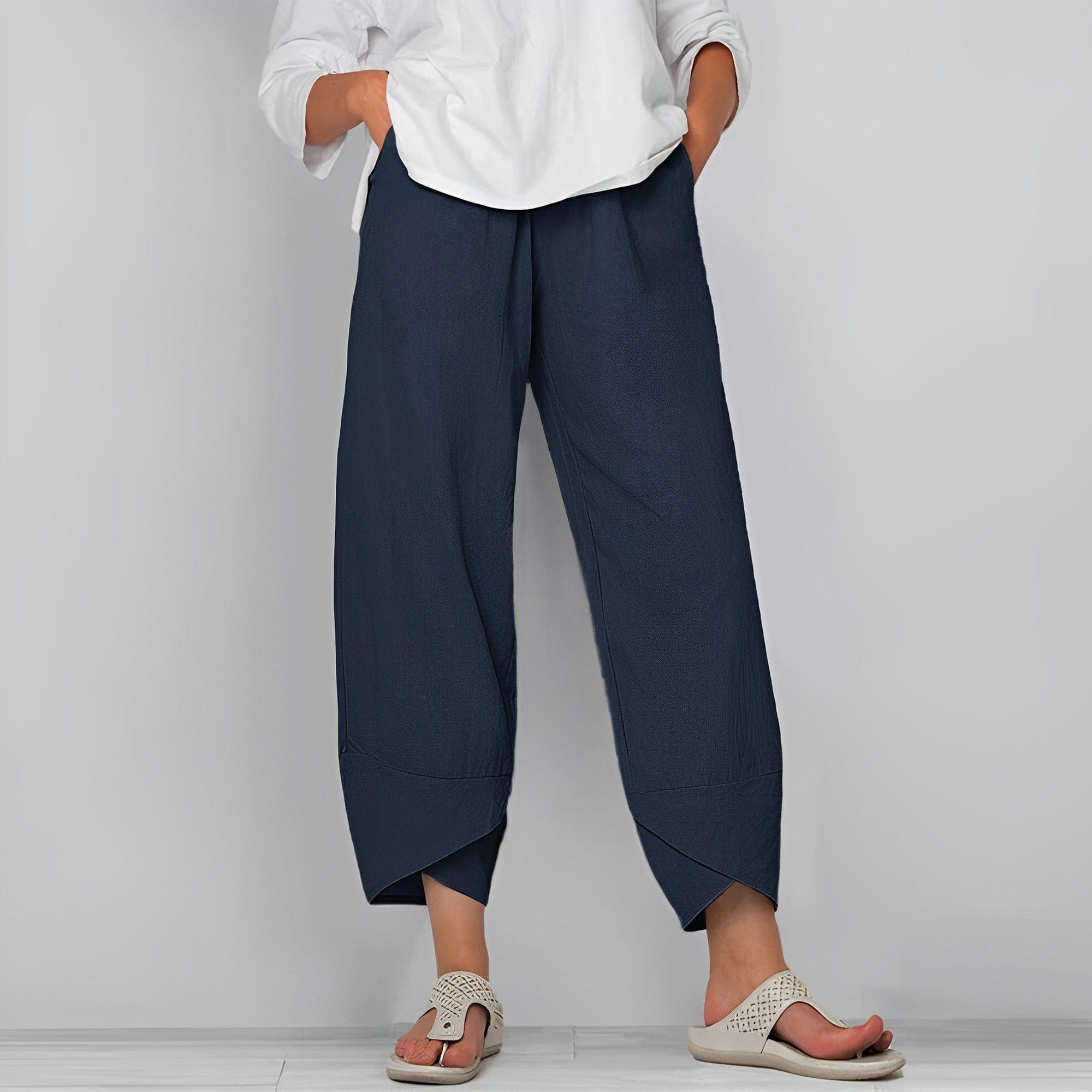 Valenzora | Trendy Wide Asymmetrical Linen Trousers for Women