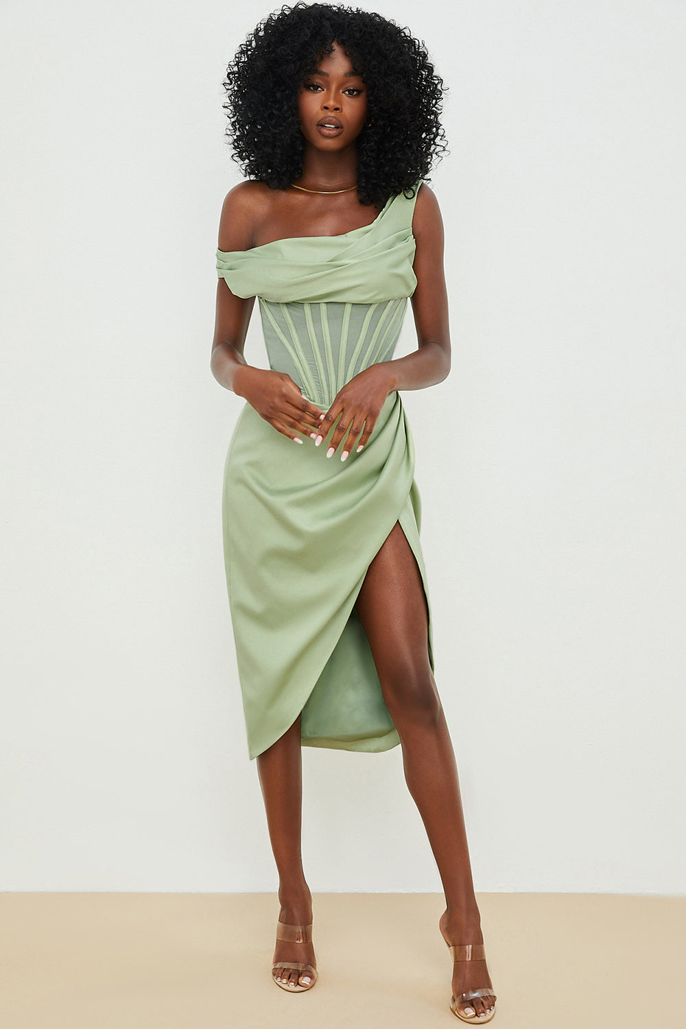 Valenzora | Asymmetrisch drapiertes Midi-Korsettkleid