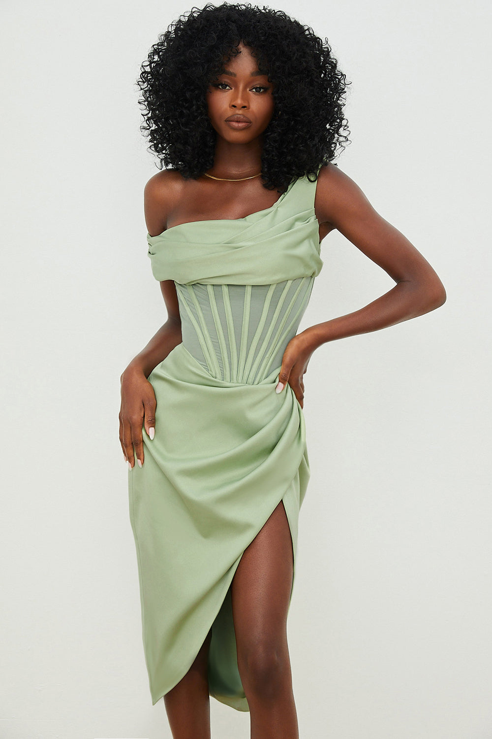 Valenzora | Asymmetrisch drapiertes Midi-Korsettkleid