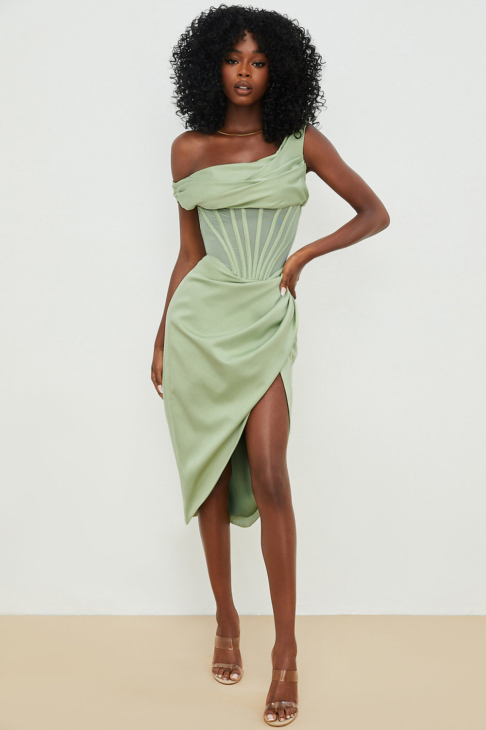 Valenzora | Asymmetrisch drapiertes Midi-Korsettkleid