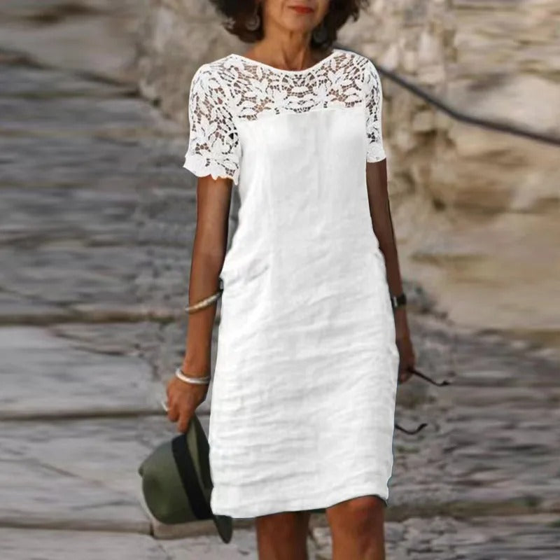 Valenzora | Baumwoll-Leinenkleid mit Spitze