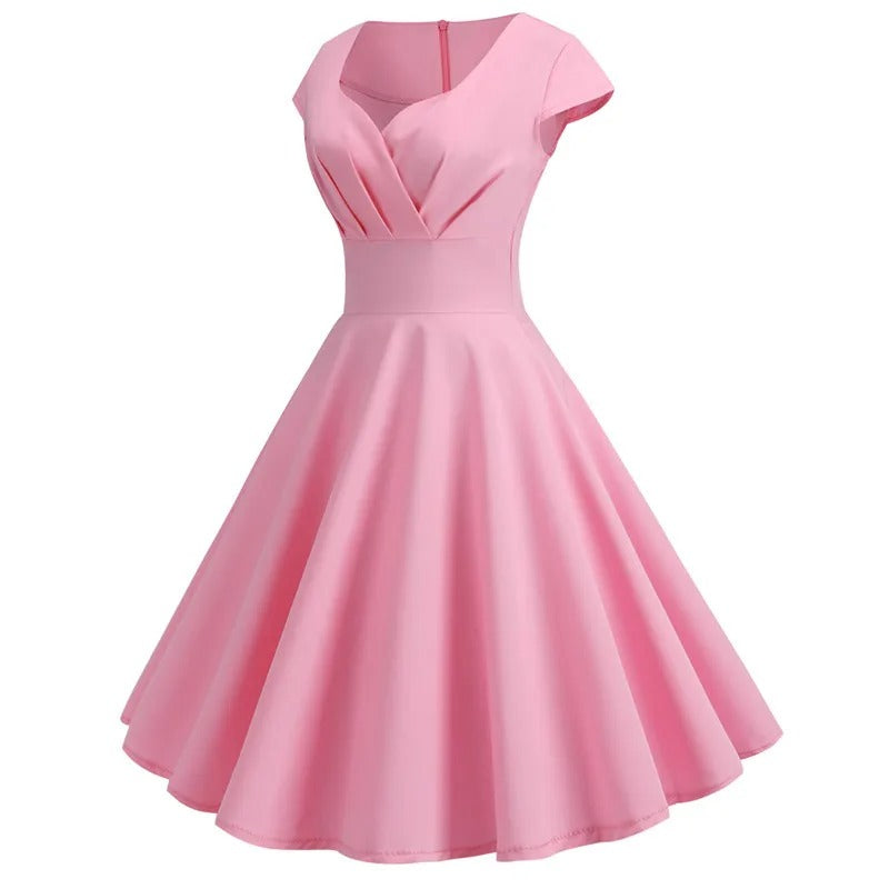 Valenzora | Vintage summer dress with a large V-neck, loose fit and ruffles