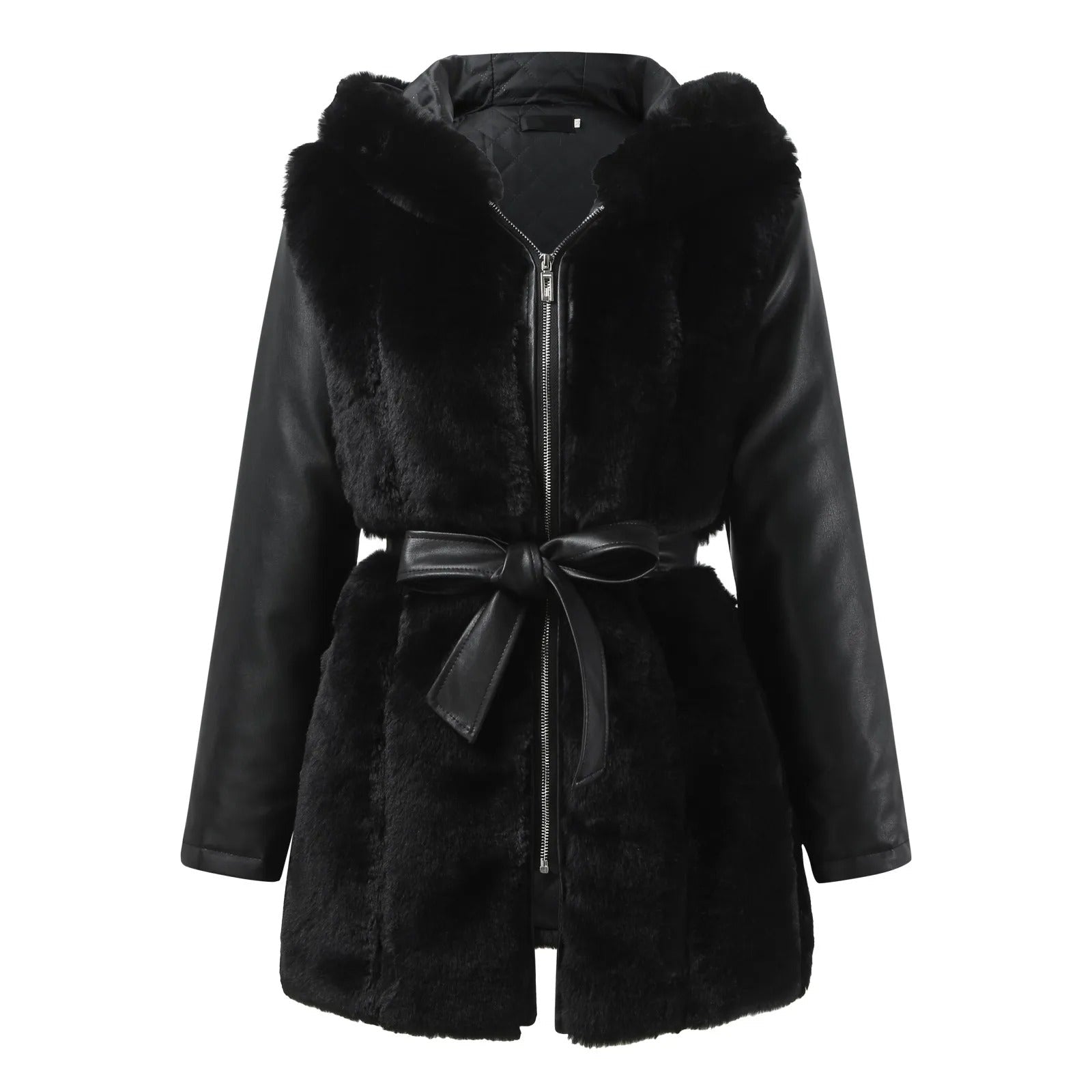 Valenzora | Stylish vegan leather jacket with faux fur collar for women