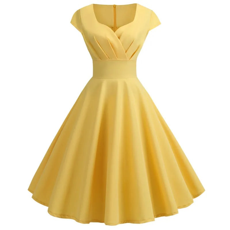 Valenzora | Vintage summer dress with a large V-neck, loose fit and ruffles