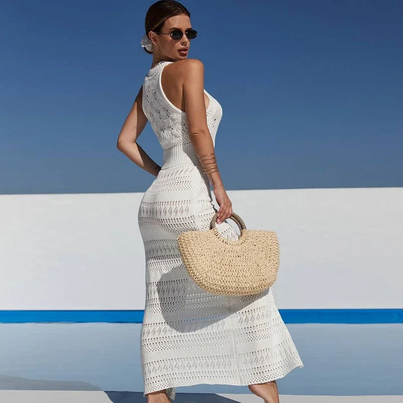 Valenzora | Sleeveless long knit dress with high slit