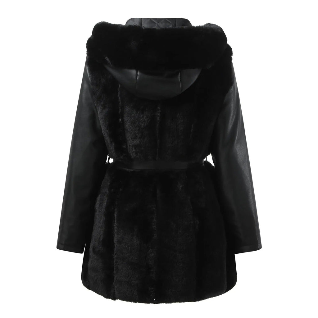 Valenzora | Stylish vegan leather jacket with faux fur collar for women