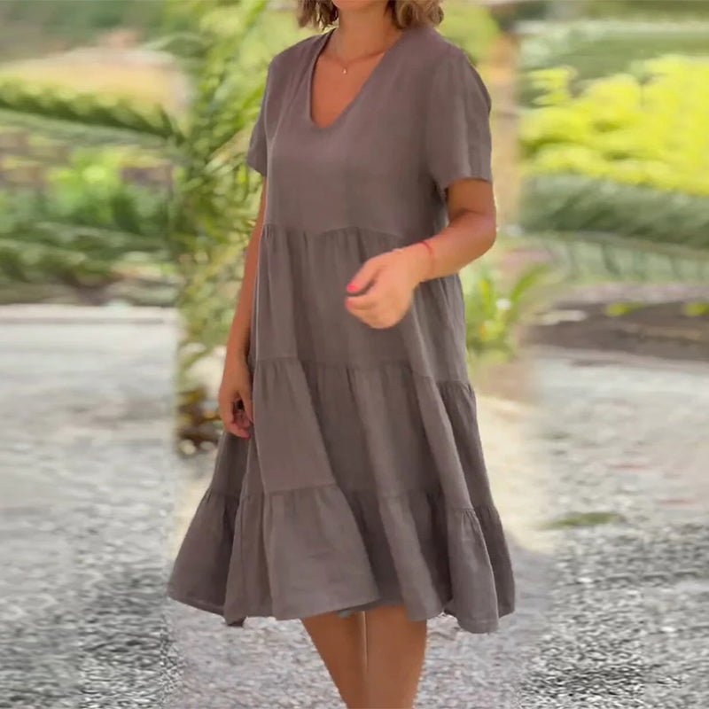 Valenzora | Elegantes Leinenkleid mit V-Ausschnitt für Damen