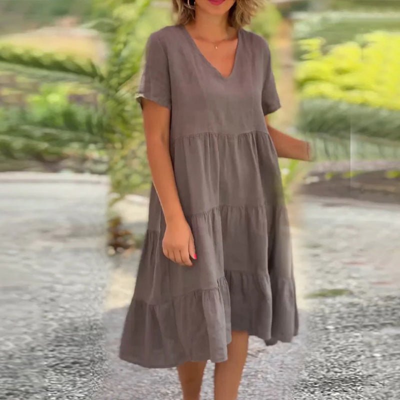 Valenzora | Elegantes Leinenkleid mit V-Ausschnitt für Damen