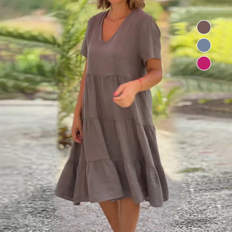 Valenzora | Elegantes Leinenkleid mit V-Ausschnitt für Damen