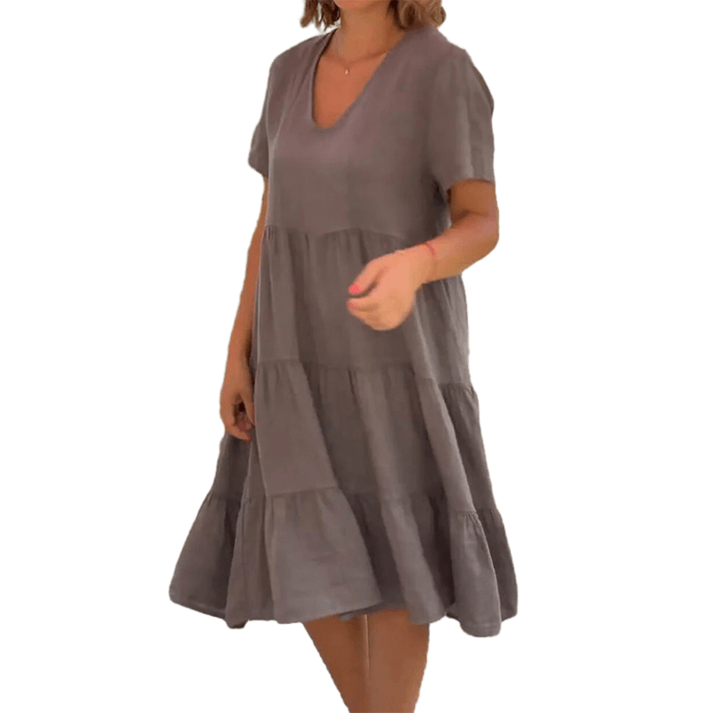 Valenzora | Elegantes Leinenkleid mit V-Ausschnitt für Damen