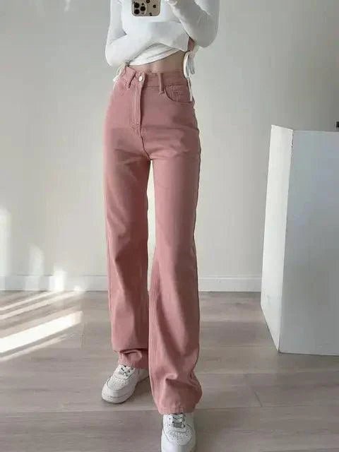 Valenzora | Waist-Pink Straight Jeans for Women