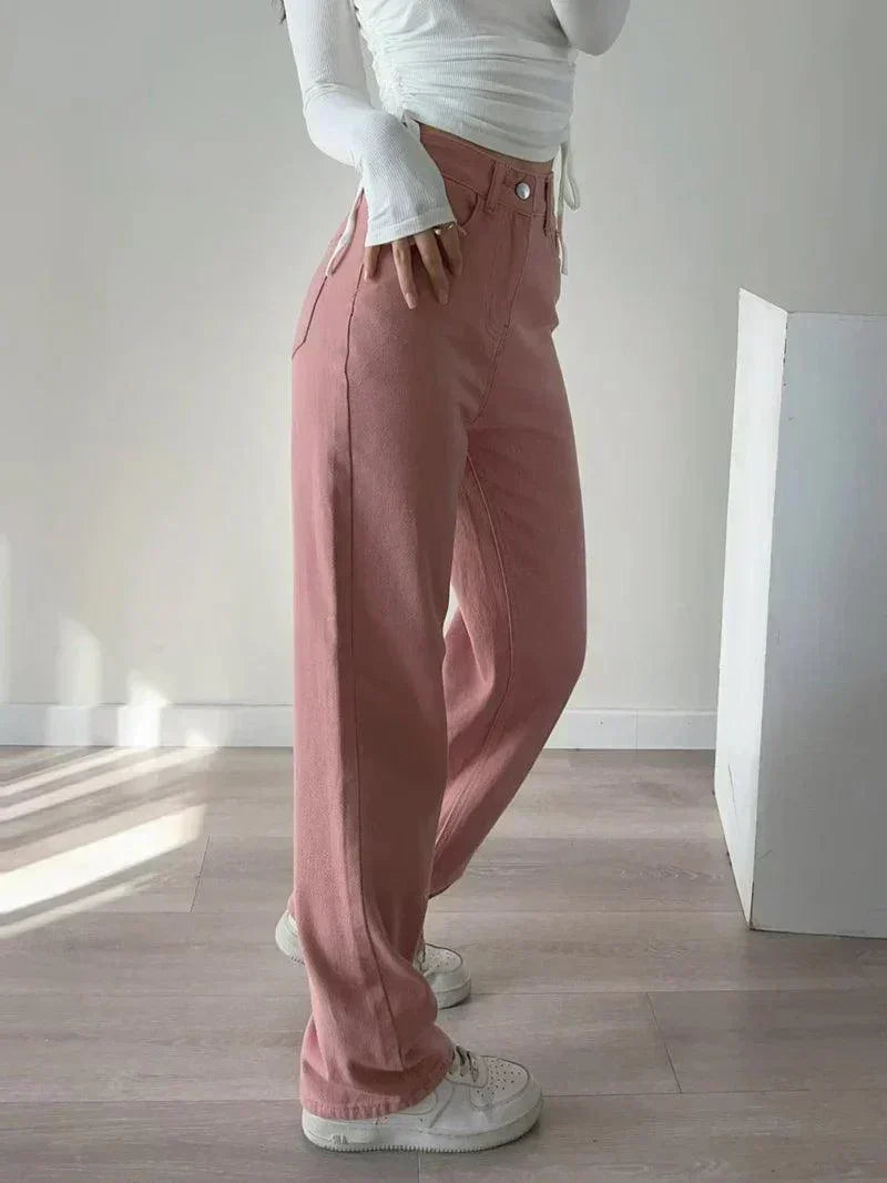 Valenzora | Waist-Pink Straight Jeans for Women