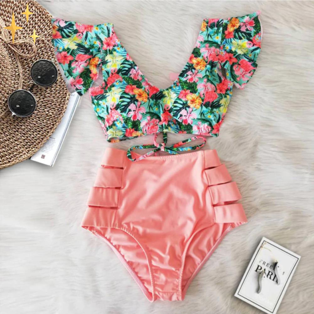 Valenzora | Bikini set featuring a high waist and a ruched top for a playful and seductive look.