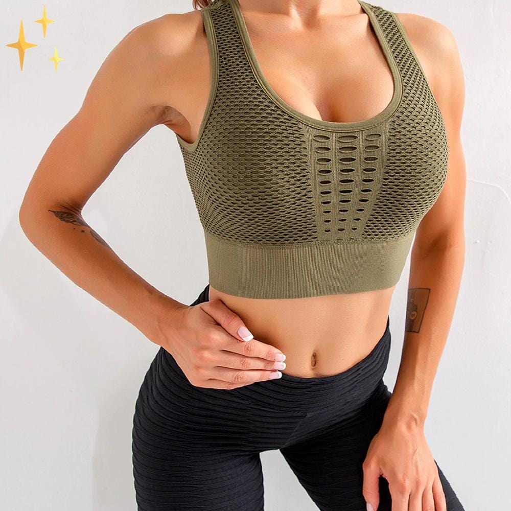 Valenzora | Sports bra top with crossed straps and mesh back made of airy, stretchy material