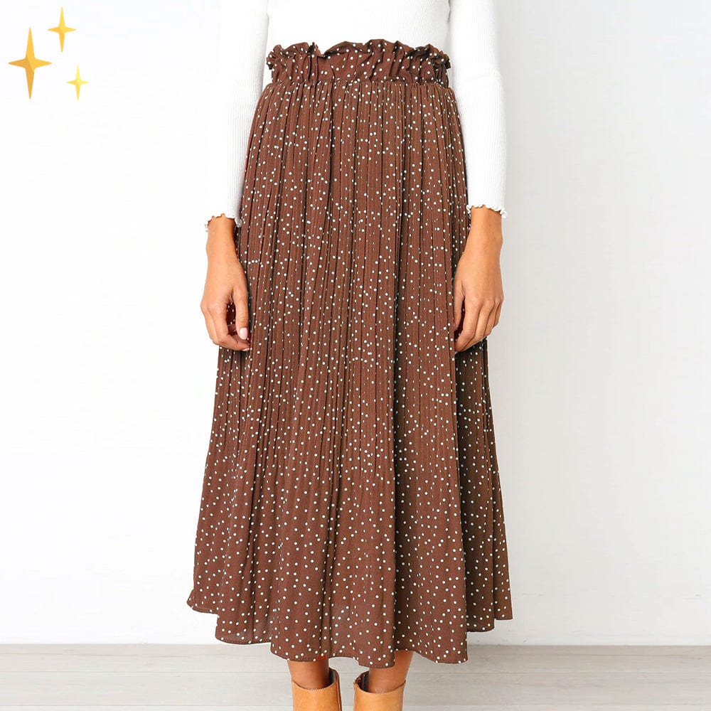 Valenzora | Wide polka dot midi skirt with elasticated waistband, slanted pockets and pleats