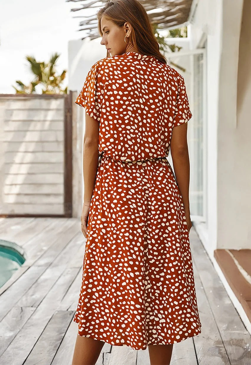 Valenzora Casual Dress | Polka Dot Short-Sleeved Summer Dress