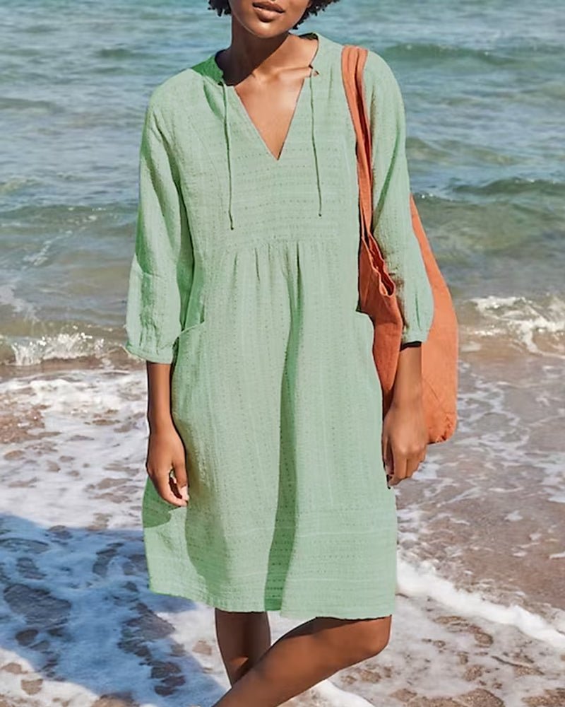 Valenzora | Entspannendes Boho-Hemdblusenkleid mit V-Ausschnitt für Damen