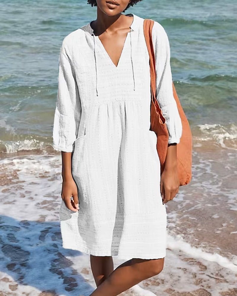 Valenzora | Relaxed boho shirt dress with V-neck for women