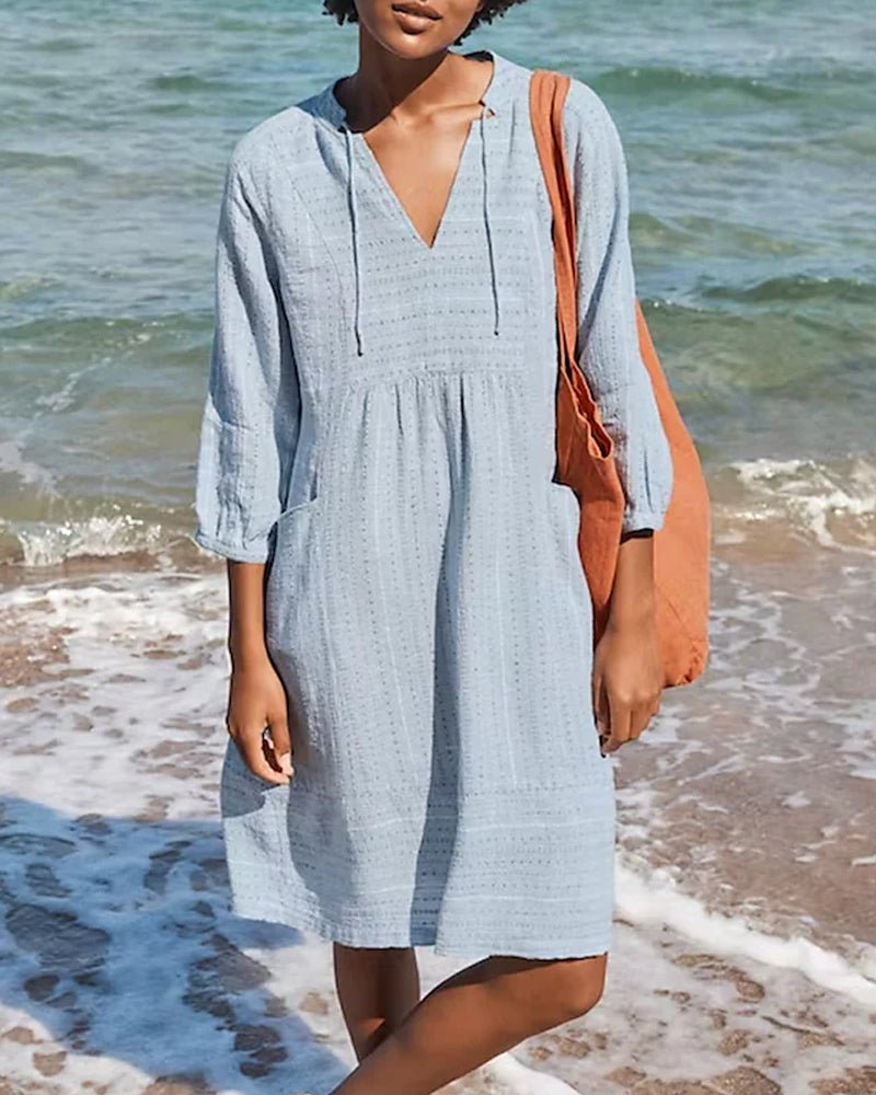Valenzora | Entspannendes Boho-Hemdblusenkleid mit V-Ausschnitt für Damen